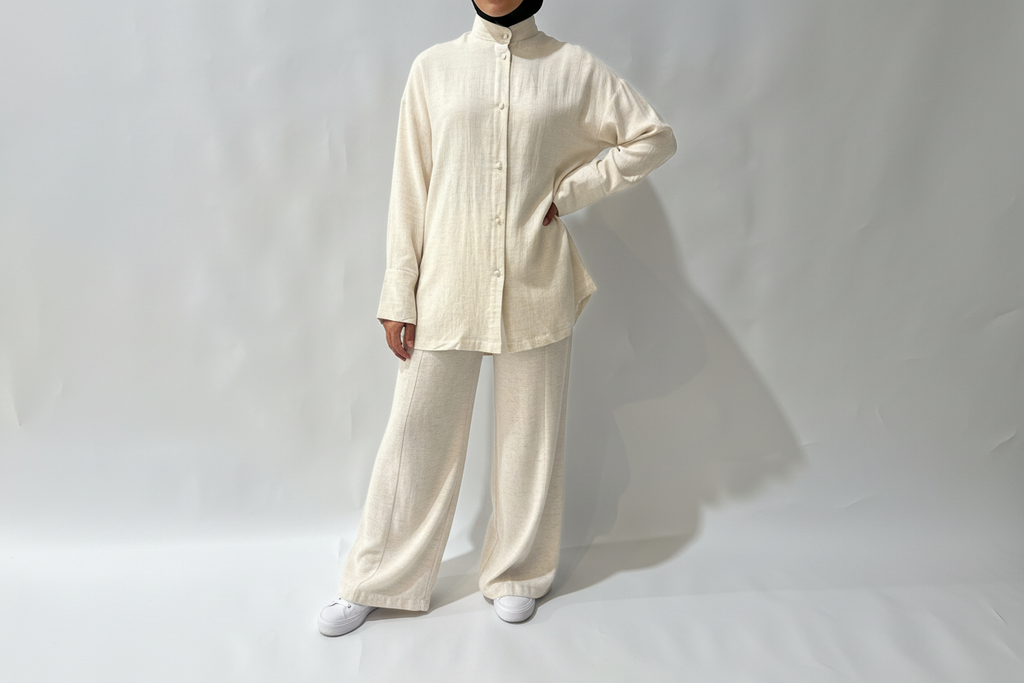 Sienna Pants Set - Beige (Pants + Shirt)